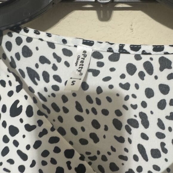 Dalmatian Tiered Polka Dot Mini Dress Spotted Black White Sz Small Spring Fun - Picture 5 of 9